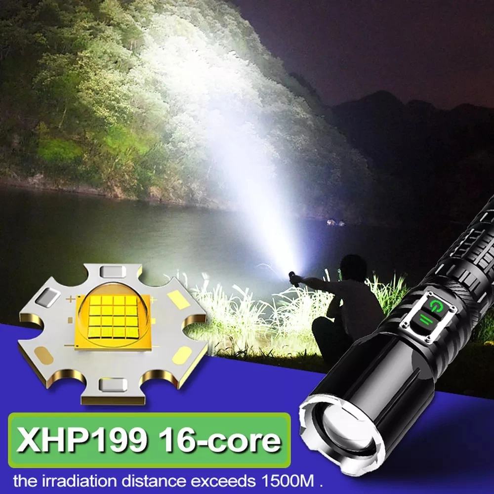 2022 новейший мощный фонарик XHP199 18650 светодиодный перезаряжаемый XHP90