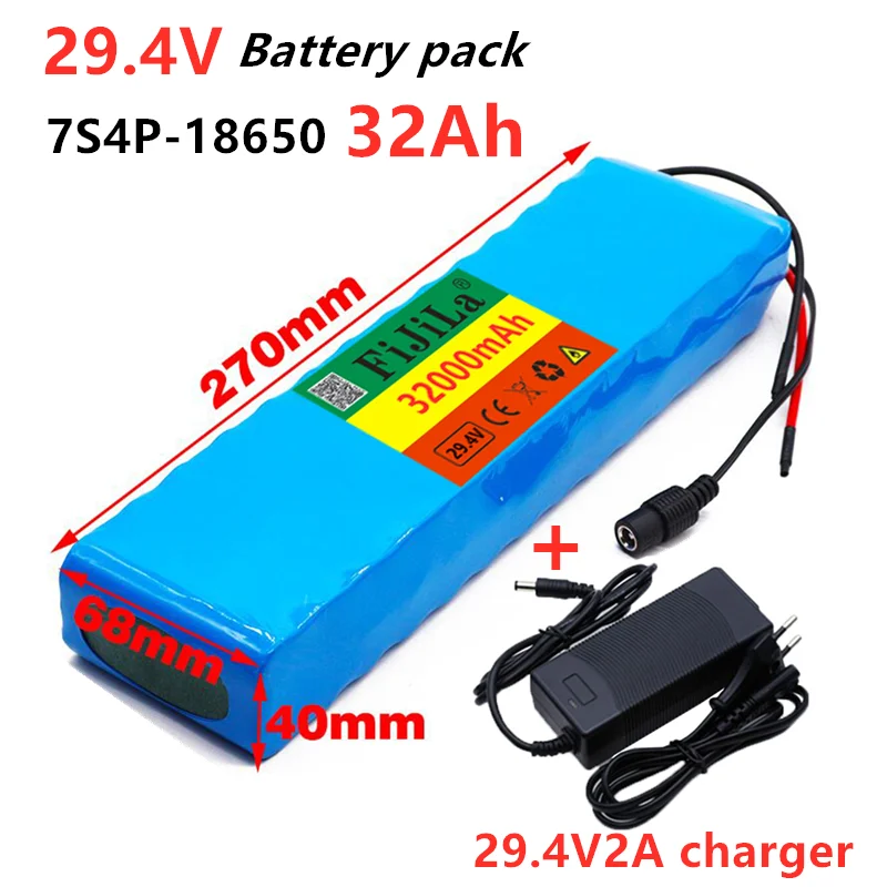 

7S4P electric bicycle motor ebike scooter li-ion battery pack 29.4v 18650 rechargeable batteries + 29.4V charger