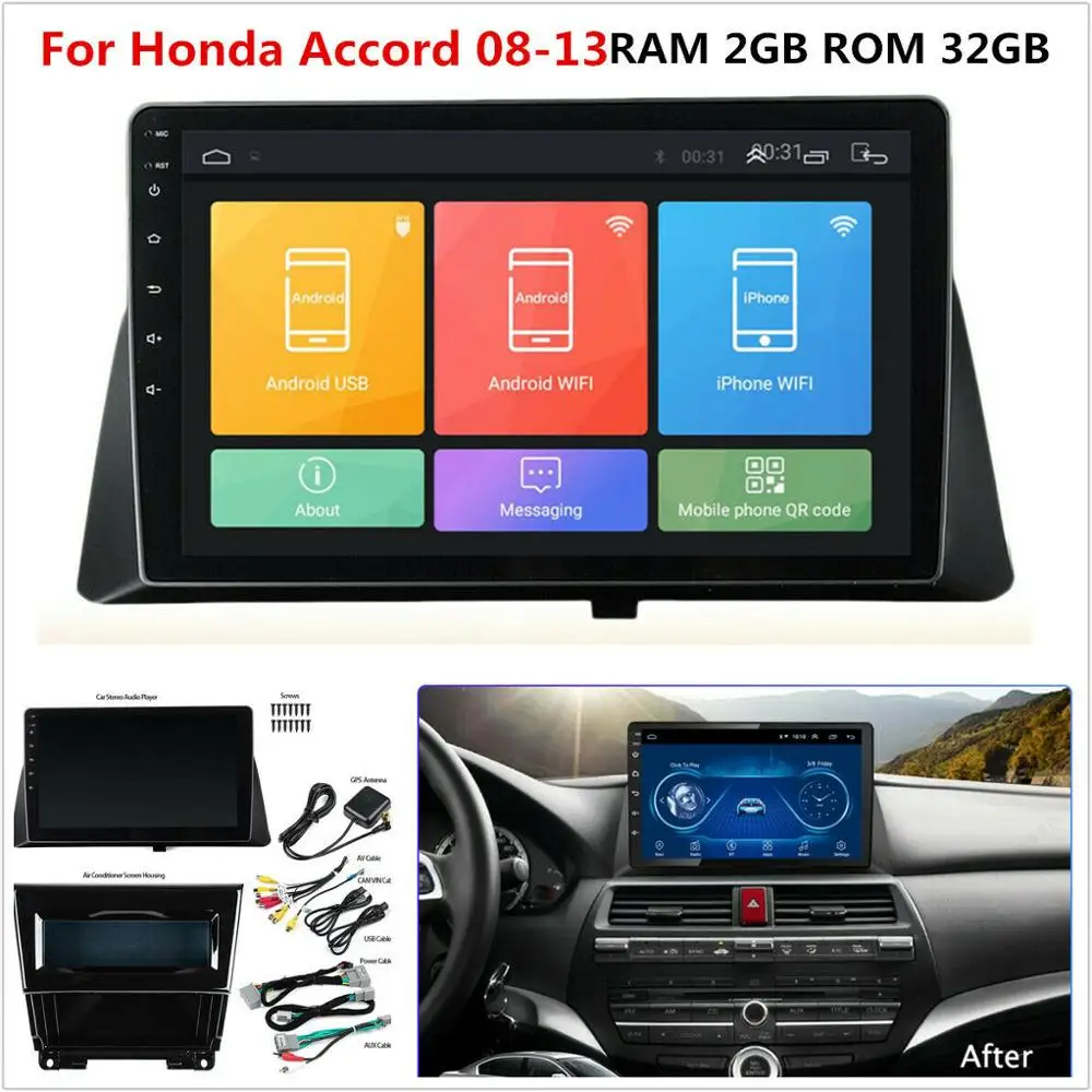 Автомагнитола 10 1 дюйма Android 9 2 Гб ОЗУ 32 ПЗУ GPS Navi с Bluetooth Usb Wi-Fi SWS для Honda Accord 2008-2013 |