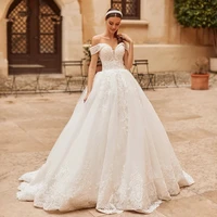 boho wedding dresses ball gown off the shoulder tulle appliques lace dubai arabic wedding gown bridal dress vestido de noiva