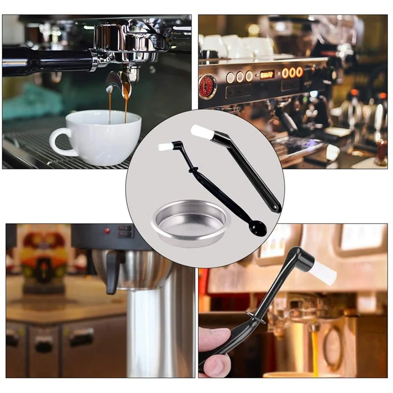 

7 Pieces Coffee Machine Cleaning Set 58mm Metal Blind Filter Back Flush Insert and Coffee Machine Brush with Spoon