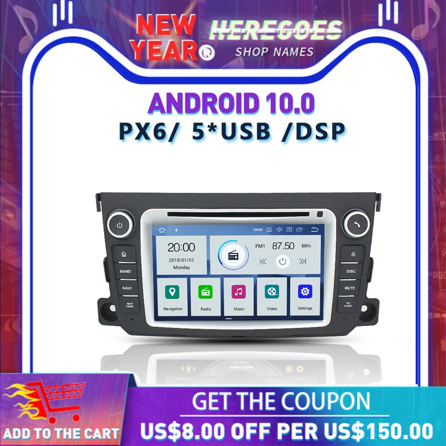 PX6 IPS DSP Android 10 4 Гб + 64 ГБ Автомобильный dvd плеер GPS Google Map RDS радио Bluetooth для Benz SMART 2012 2013