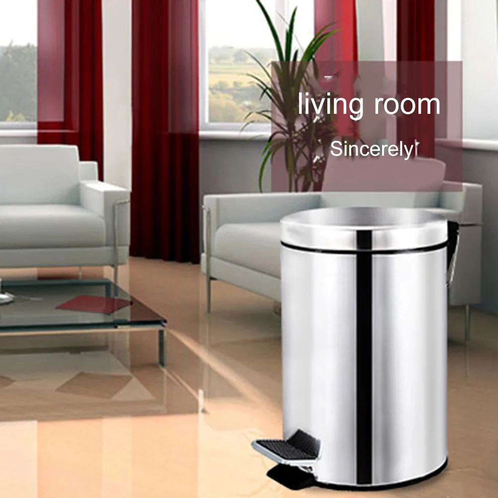 

Round Stainless Steel Step Trash Can Wastebasket Garbage Container Bin for Bathroom Bedroom Kitchen JAN88