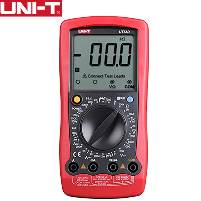

UNI-T UT58D Digital Multimeter Data hold Manual Range AC DC voltmeter Ammeter ohmmeter Capacitance Frequency Temperature Tester