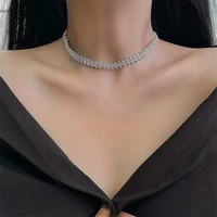 fashion women rhinestone necklace simple style all crystal geometry necklace jewelry birthday party wear gift accessories
