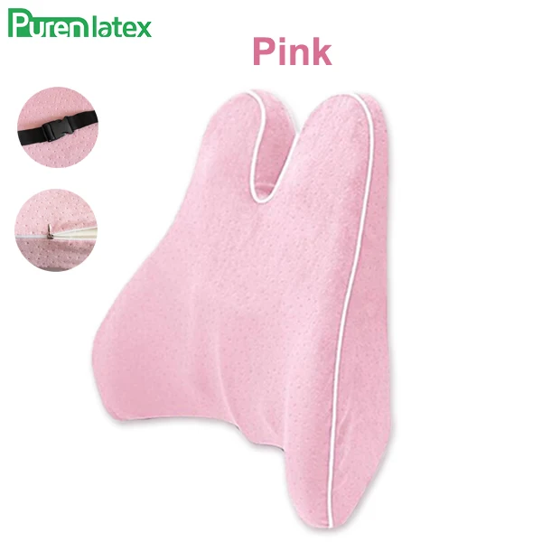 Pink Пуренлатексная Подушка с эффектом памяти, поясничная подушка, Боковая поддержка, Защита позвоночника, копчик, ортопедическое автомобильное сиденье, офисный диван, стул, задняя подушка - Цвет: Pink