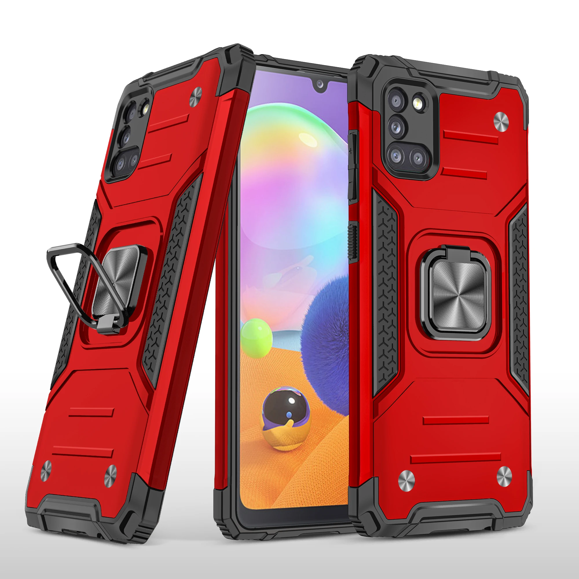

Fashion Armor Protection Phone Case For Samsung Galaxy A10E A20E A11 A31 A41 A10S A20S A81 A91 A01 Metal Ring Stand Back Cover