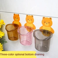 new free punching cup holder bathroom accessories wall mountedcartoon bear toothpaste toothbrush holder cup portable washing cup