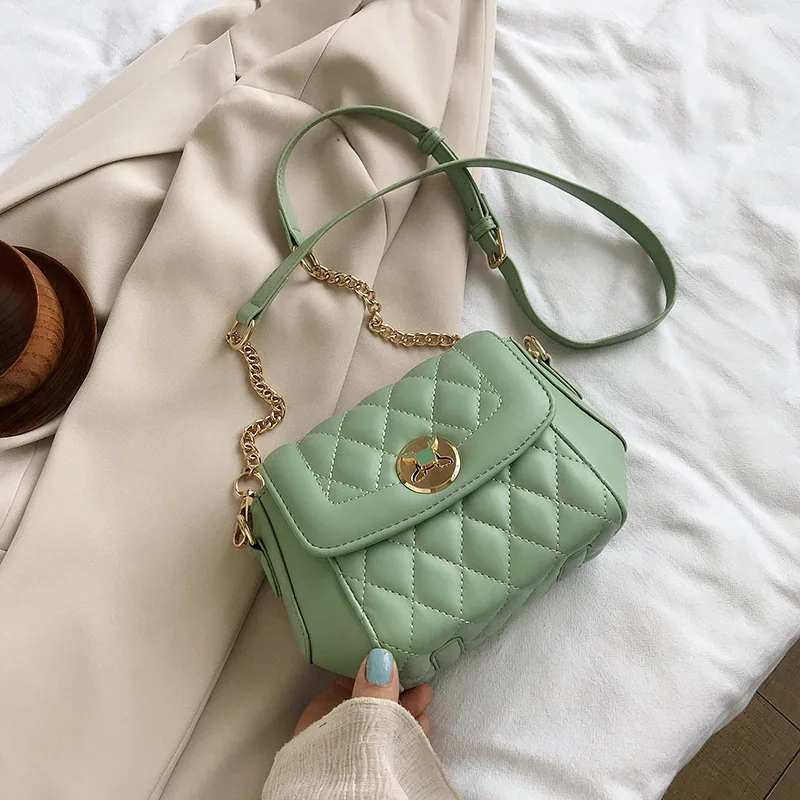 

Summer Diamond Lattice Pattern Shoulder Bags For Women 2021 Solid Color PU Leather Crossbody Handbags Casual Female Travel Purse