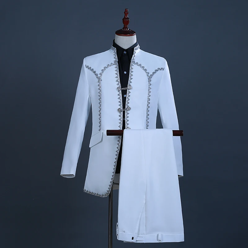 

2020 European gentleman white palace costume retro Halloween prince charming stage costume The new plus-size singer's outfit