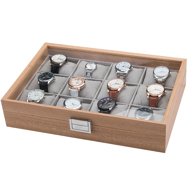 

Деревянный органайзер для ювелирных изделий, контейнер с 12 слотами, коробка для часов, коробка для часов с подушкой
