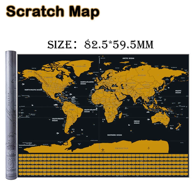 82.5X59.5cm черная карта мира для путешествий персонализированная стирания без