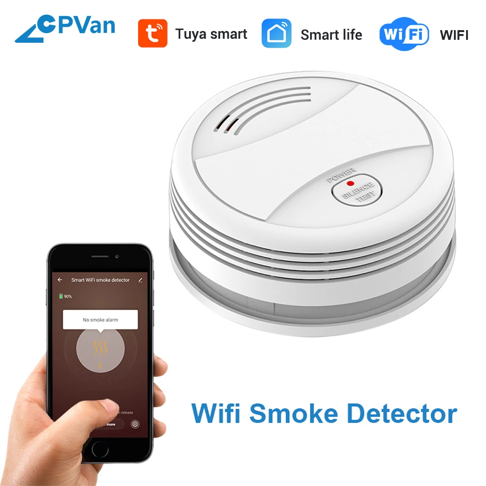 CPVan SM05W WiFi детектор дыма Tuya APP контроль безопасности пожарная защита беспроводной пожарный детектор для домашняя система охранной сигнализации пожарная сигнализация противопожарная система противопожарный датч