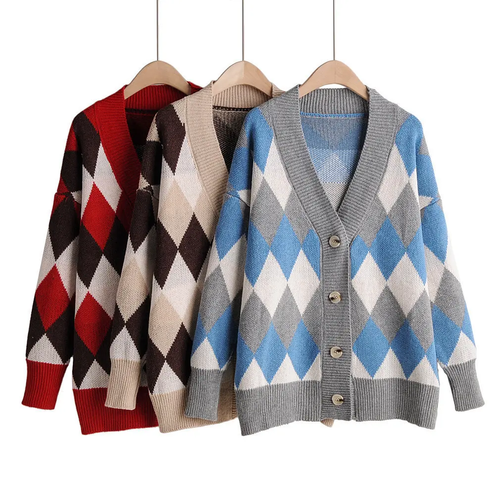 2019 осенний кардиган свитер для женщин винтажные свитера с геометрическим