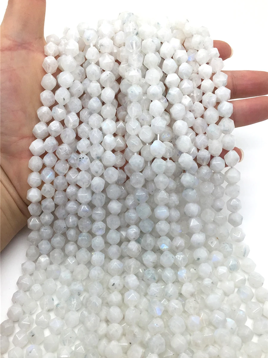 

6 8 10mm Natural Gem Stone Blue Moonstone Beads For Jewelry Making Faceted Round Spacer Beads Diy Bracelets Accessories 15‘’