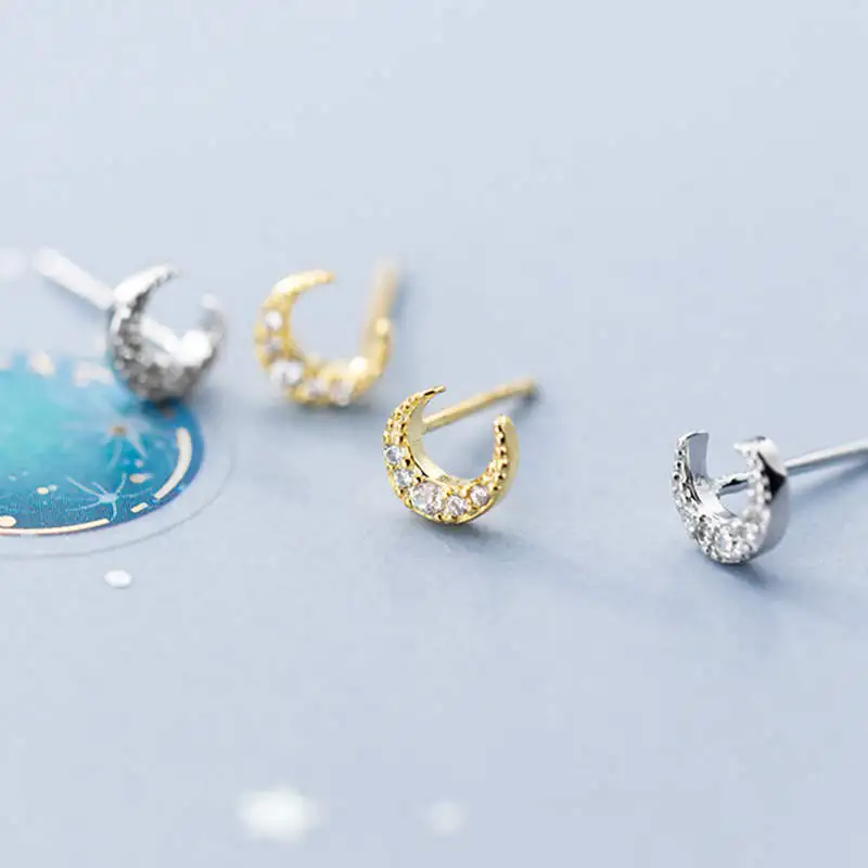 

PONYKISS Real 925 Sterling Silver Zircon Moon Stud Earrings Women Party Romantic Delicate Earrings Accessory Girl Lovely Gift