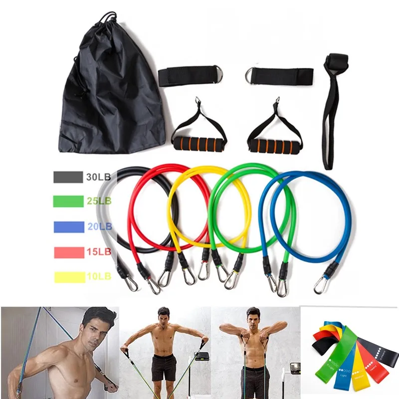 

11pcs/set Crossfit Resistance Tube Bands Home Gym Fitness Stretch Training Expander Rubber Elastic Bands Pull Rope Equipment