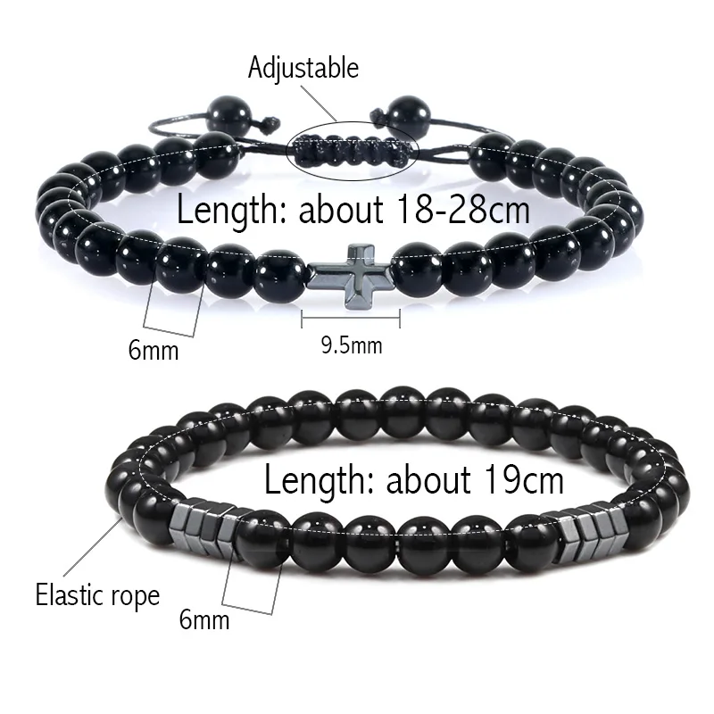 

Couple 2pcs Cross Bracelet Natural Classic Black White Stone Yoga Beaded Women Bracelets for Men Best Friends Gift Charm Jewelry