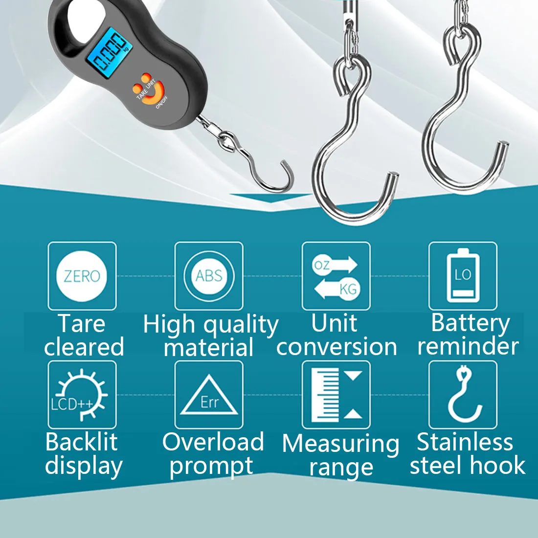 

Black Electronic Hanging Scale, 50kg And 10g LCD Digital Scale With Fishing Weight Backlight Luggage Bag Scale