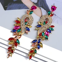 design dangle earrings for women girl luxury elegant metal hollow chain leaves crystal brincos pendant jewelry ear accessories