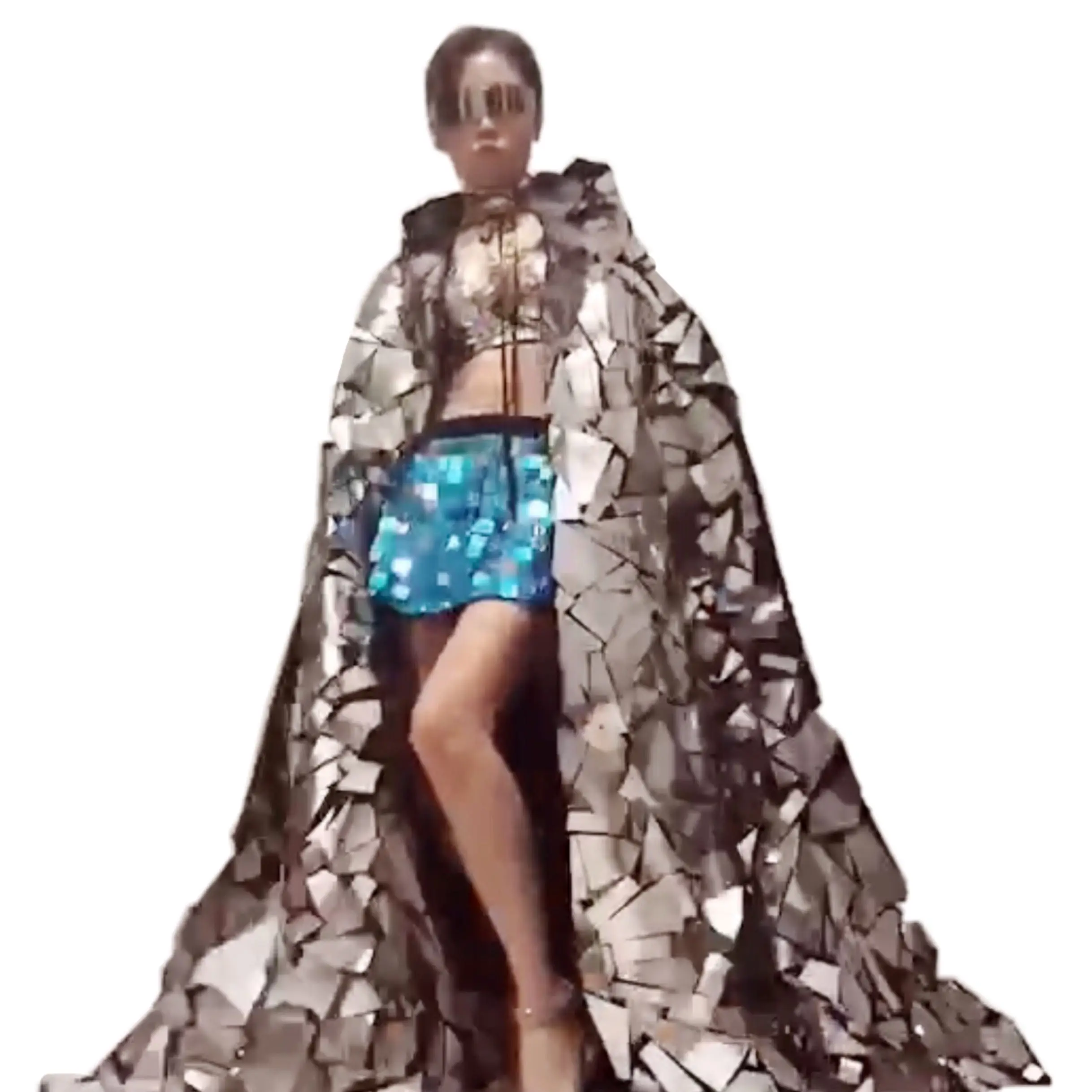 Блестящие серебряные зеркала плащ танцевальный костюм для женщин GoGo вечерние