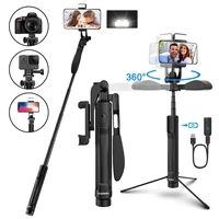 selfie stick tripod extendable phone tripod stand for phone camera with bluetooth remote led light balance handle compatible
