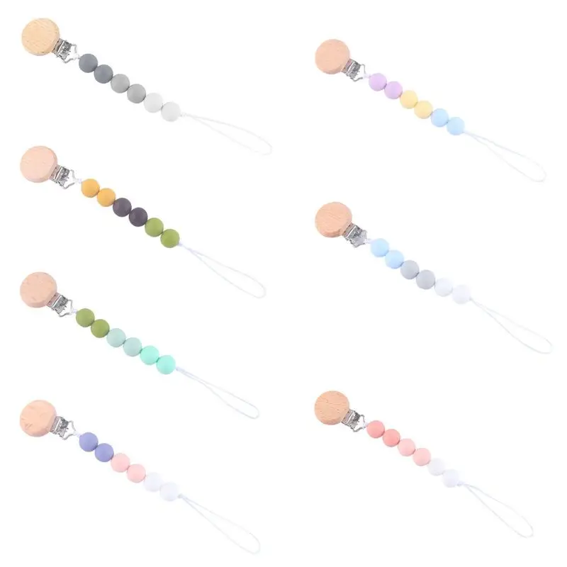 

Детская пустышка на цепочке с прищепкой, клипсой Цветной силиконовый Прорезыватель для зубов из бусин поделки Держатель для пустышки для п...