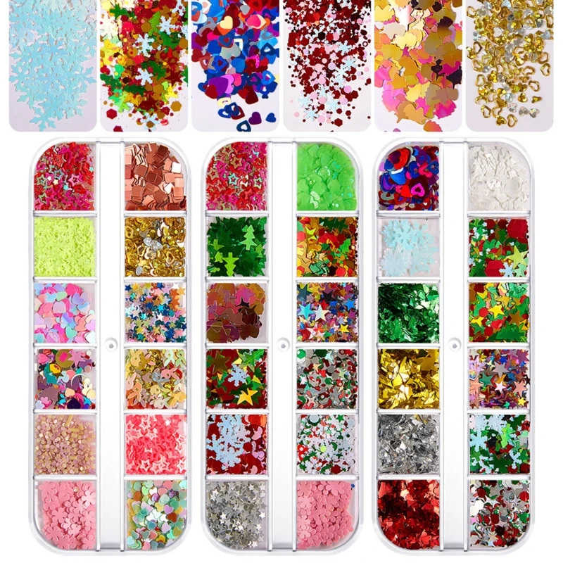 

3 Boxes Nail Sequins Colorful Glitter Confetti Holographic Shining Flakes 3D Laser Thin Sequin for Nail Art Decoration