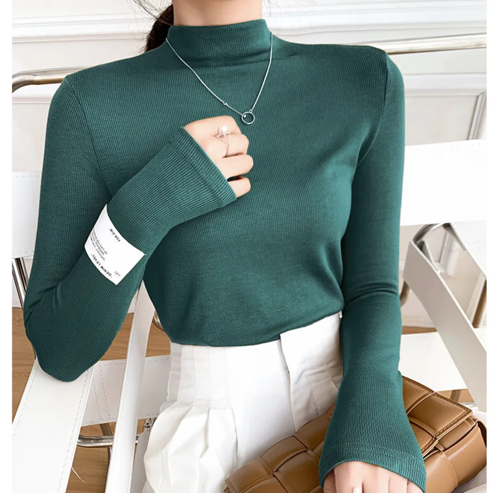 

Женская плюшевая блузка с коротким высоким воротником, новая теплая утепленная облегающая блузка с длинным рукавом для осени и зимы, 2021
