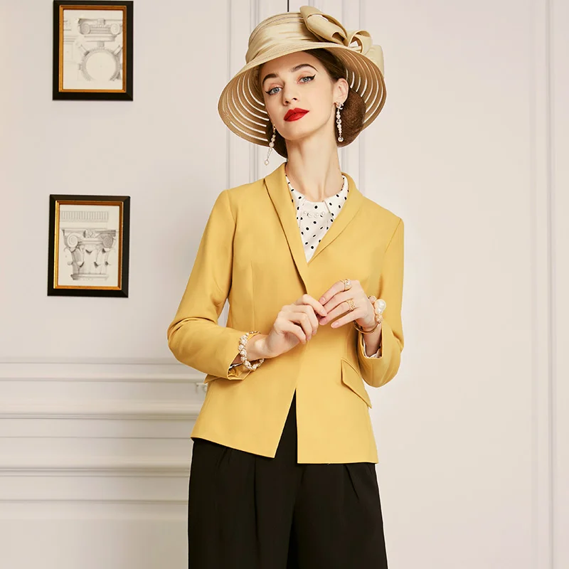 

SHZQ Тонкий маленький костюм пальто женский корейский короткий осень 2021 Новый Желтый Повседневный костюм Топ