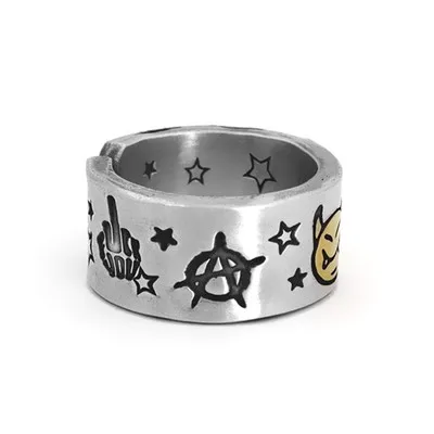 

YSMLK Gold Silver Devil Ring Opening Fashion Personality Thai Silver Old Star Ring Vintage Finger Ring