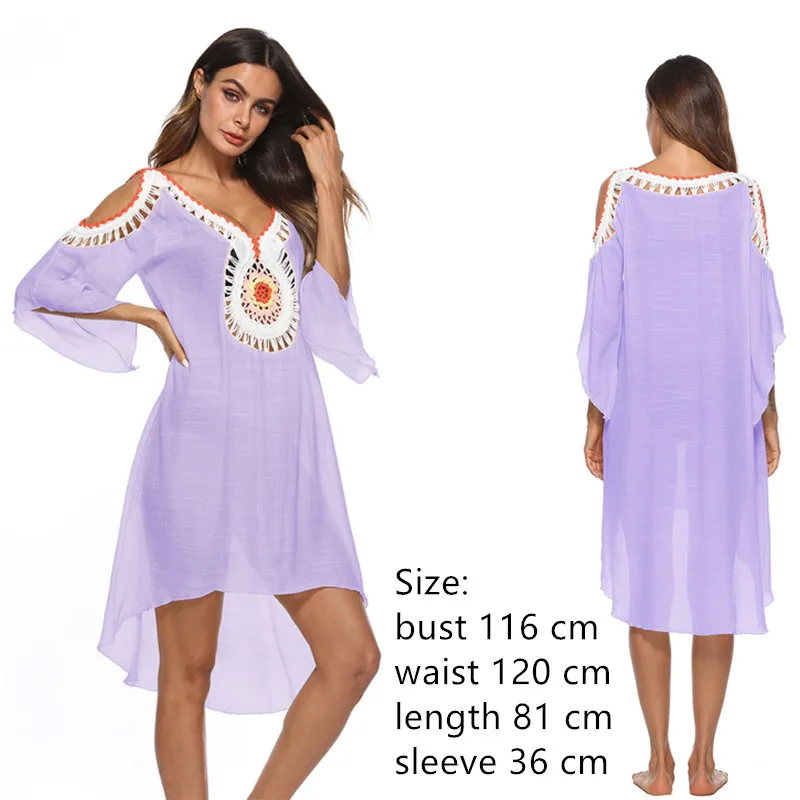 purple new Халат большого размера, Пляжное Платье, длинный купальный костюм, накидка для женщин, белый купальный костюм, макси Одежда, пляжная одежда, вязанный крючком цветок - Цвет: purple new