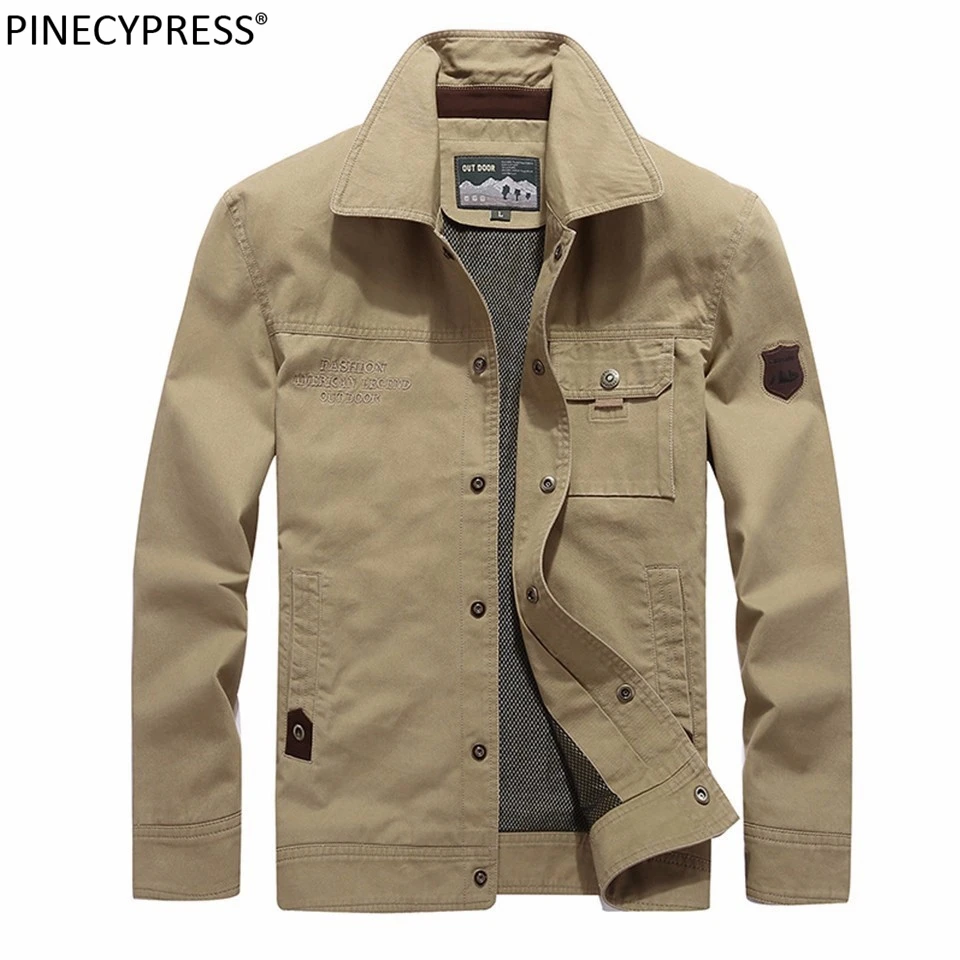 

Men Outwear 100%Cotton Breathable Buttons Pockets Khaki Green Black Casual Street Wear Spring Autumn Male Slim Loose Man Jacket
