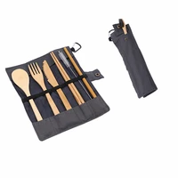 dinnerware set bamboo cutlery set zero waste wooden utensils portable flatware knife fork travel toothbrush cloth bag tableware