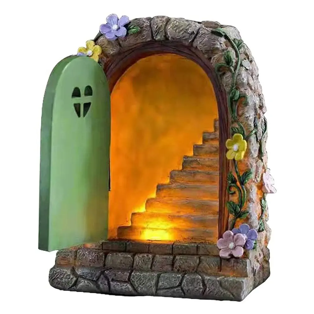 

Fairy Garden Solar Stone Door Resin Ornament Hand-Painted Statue for Garden Courtyard Lawn Decoration Home Ornaments