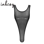 Сексуальное мужское нижнее белье, прозрачная сетка, глубокий U-образный вырез, без рукавов, высокий вырез, боди для мужчин, прозрачная ночная одежда