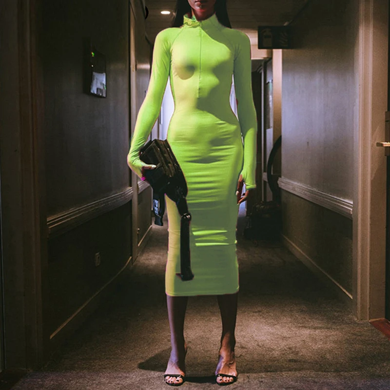 2019 Новое Осеннее сексуальное облегающее платье миди женское повседневное