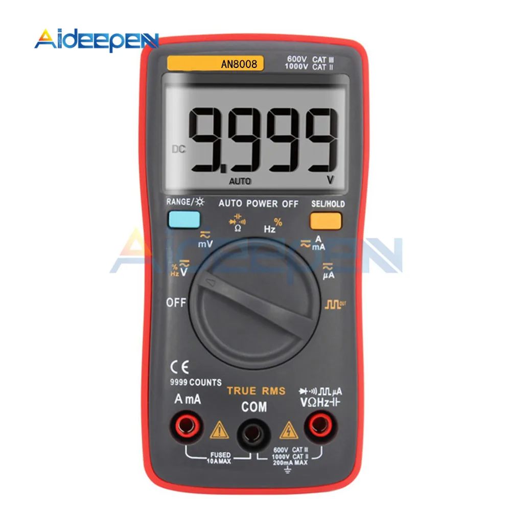 AN8008 AN8009 автоматический Диапазон Цифровой мультиметр 9999 отсчетов с подсветкой AC/DC Амперметр Вольтметр Ом Транзистор тестер мультиметр