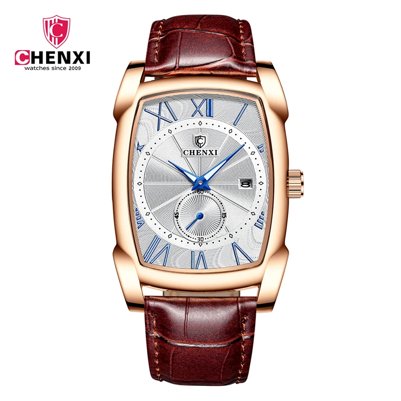 

CHENXI Original Brand Watch Men Luxury Business Quartz Watch Leather Strap Square Big Dial Wristwatch Men Clock Montre Homme New