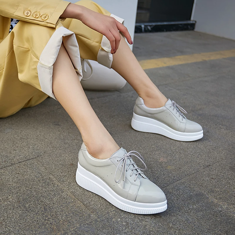 

Women's genuine leather thick sole platform flats sneakers leisure soft comfortable pointed toe casual sneakers dress shoes sale