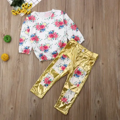 Комплект из 2 предметов Детская футболка с цветочным принтом для маленьких