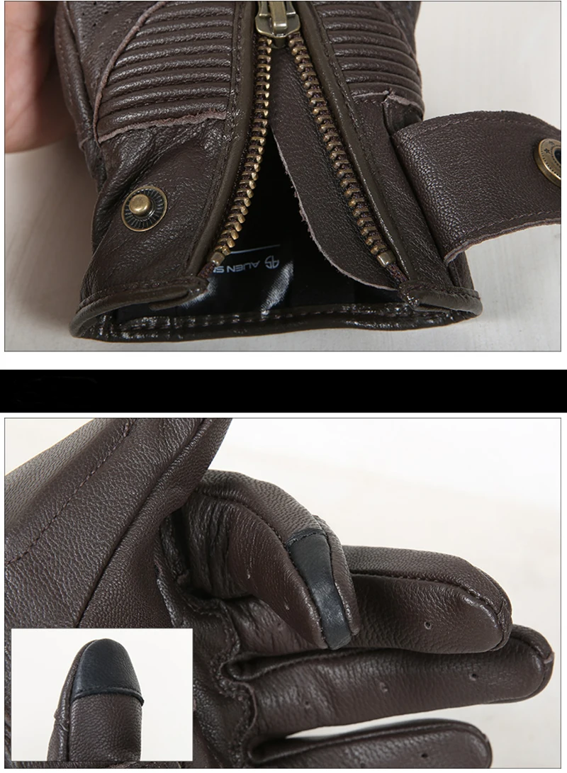 

Brown color top quality genuine leather men outdoor retro style full fingers motorcycle gloves 1215-06