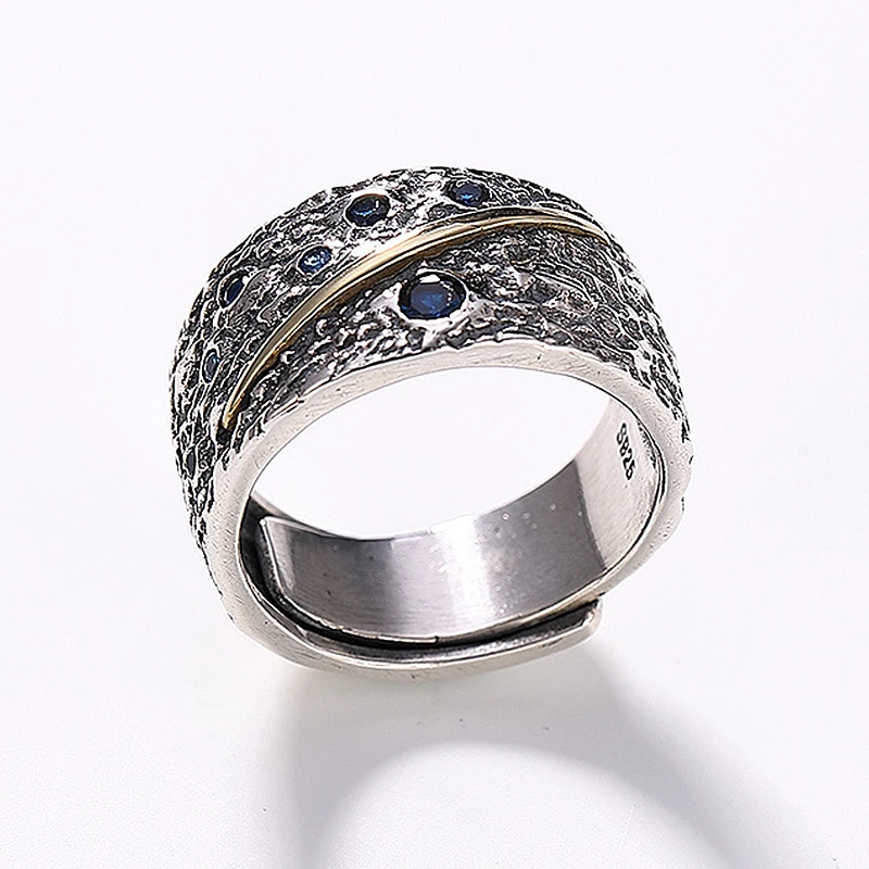 Мужские серебряные кольца PANSYSEN в винтажном стиле с голубым сапфиром|Кольца| |