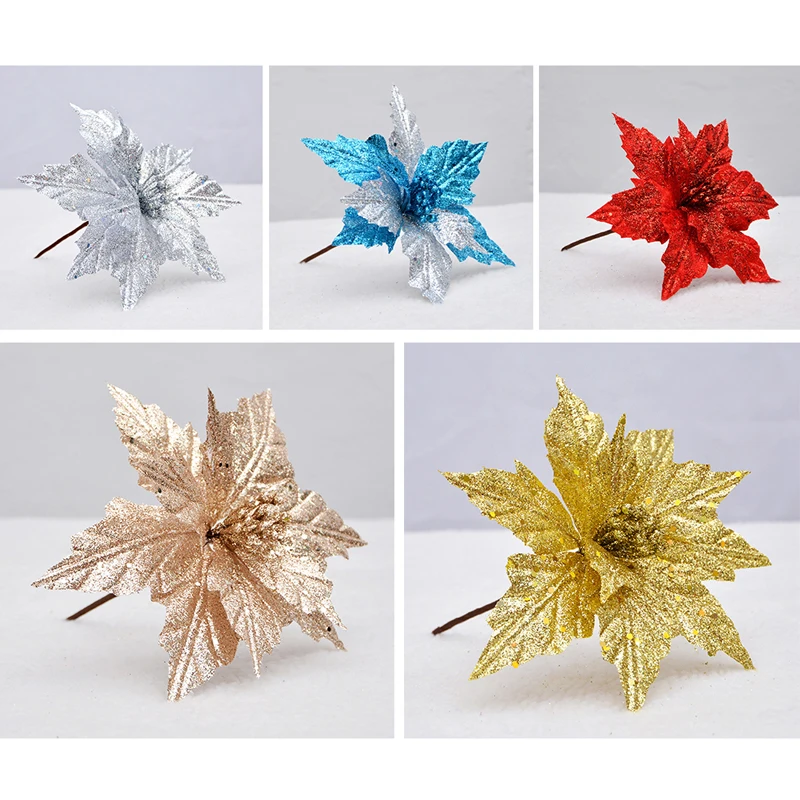 

Artificial Flowers Xmas Tree Decorations Christmas New Year Home Decorations Home DIY Xmas Gifts Ornament Glitter Fake Flowers