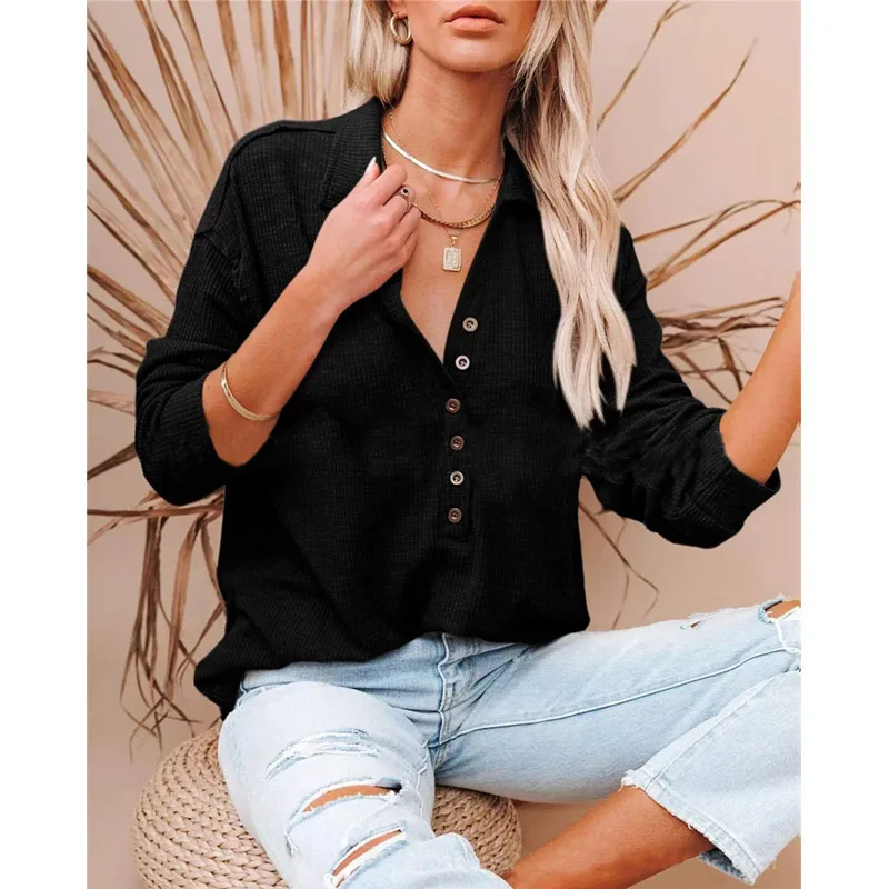 

Shirts for Women Tops for Women Full Sleeves R T-Shirt Street Style Button Turndown Collar Tshirt Shirts Streetwear y2k top