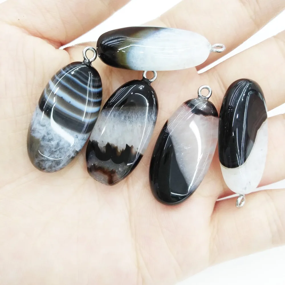 Подвеска из натурального камня в эллиптической форме серые Агаты изысканные