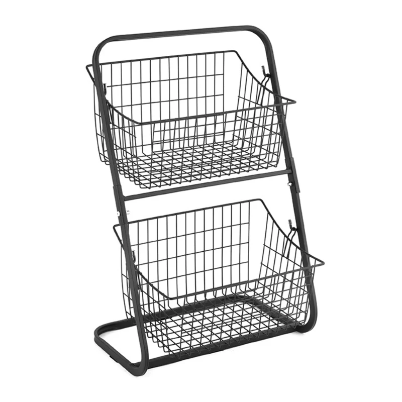 

2 Tiers Iron Storage Shelf Rack for Kitchen Seasoning Organizer Fruits Holder Bathroom Basket W3JE
