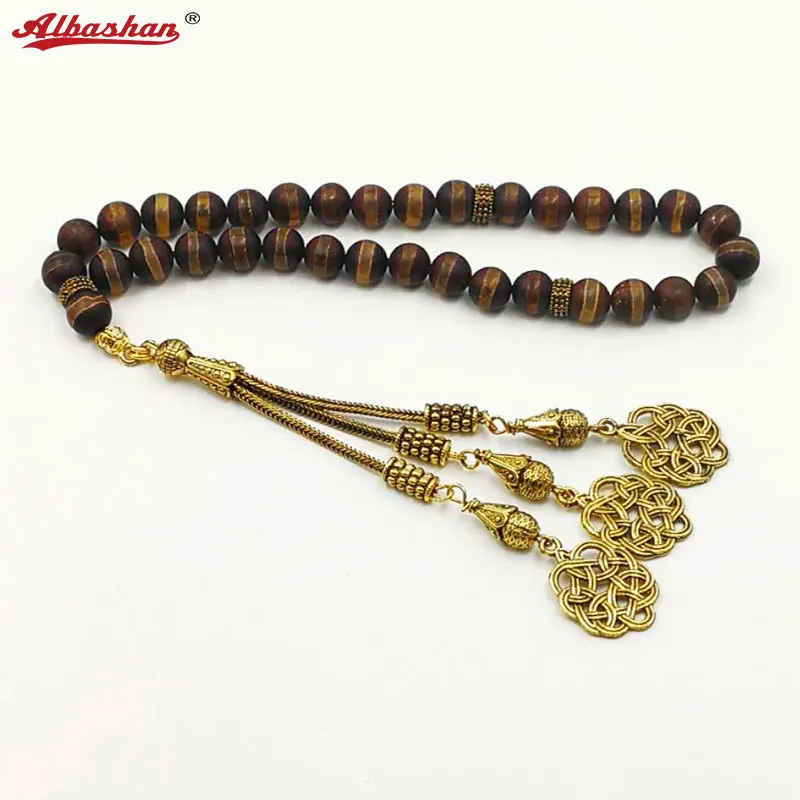 

Everything new Natural agates tasbih Bronze Matel tassel gfit For Ramadan 33 66 99 Paryer beads Muslim misbaha Man's bracelet