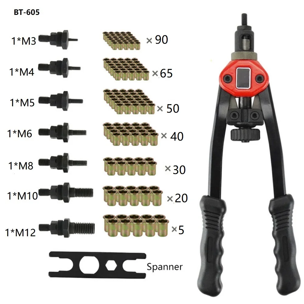 

Инструмент для заклепок и гаек, инструменты для заклепок, 7 шт. шпинделей M3-M12, ручной заклепочный пистолет, ручные инструменты, аксессуары