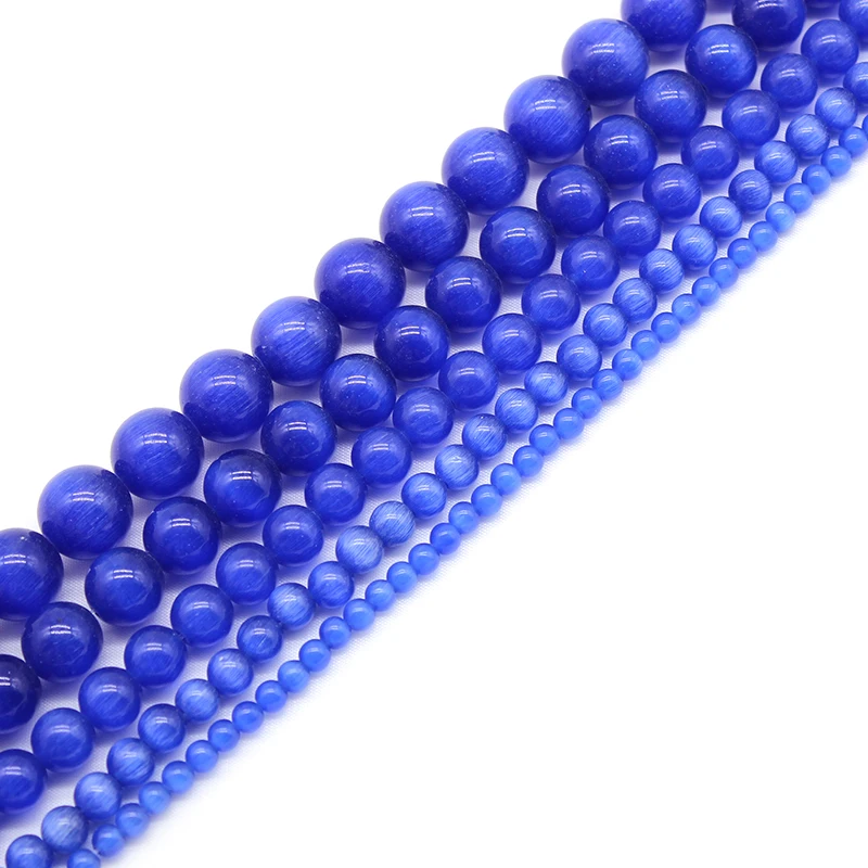 

Natural Dark Blue Cat Eye Opal Stone Round Beads Round Loose Spacer Beads For DIY Jewelry Making Bracelet 15'' 4 6 8 10 12mm
